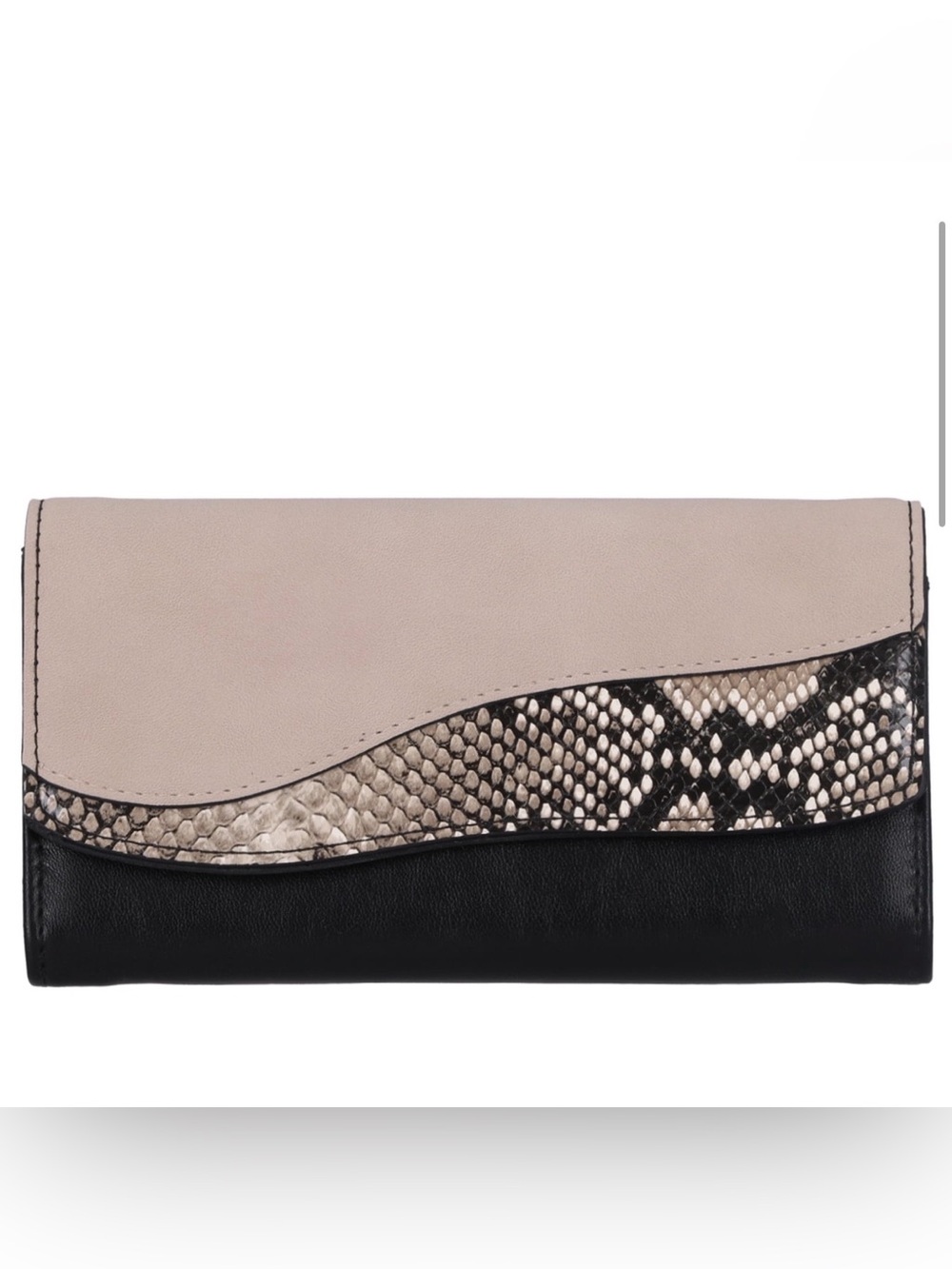 Women's Snake-Trim Tricolor Clutch - Black, Beige, Snake Print